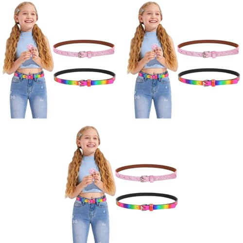 PALAY® 6PCS Girls Belt PU Leather Glittering Pink Rainbow Waist Stylish Metal Buckle 31inch for 6-12 PALAY® 6PCS Girls Belt PU Leather Glittering Pink Rainbow Waist Stylish Metal Buckle 31inch for 6-12